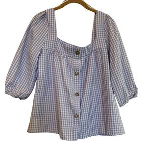 CYRUS Blouse Lavender White Checkered Button Front Elbow Sleeve Size Medium NWT